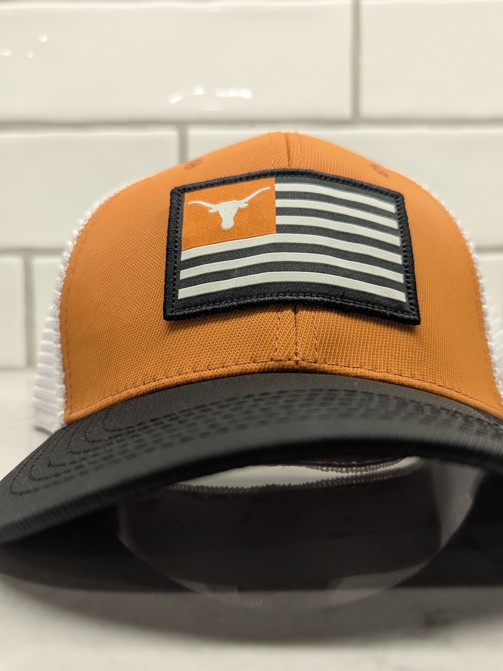 Top of the World Orange and Black Texas Longhorn Patch Trucker Hat
